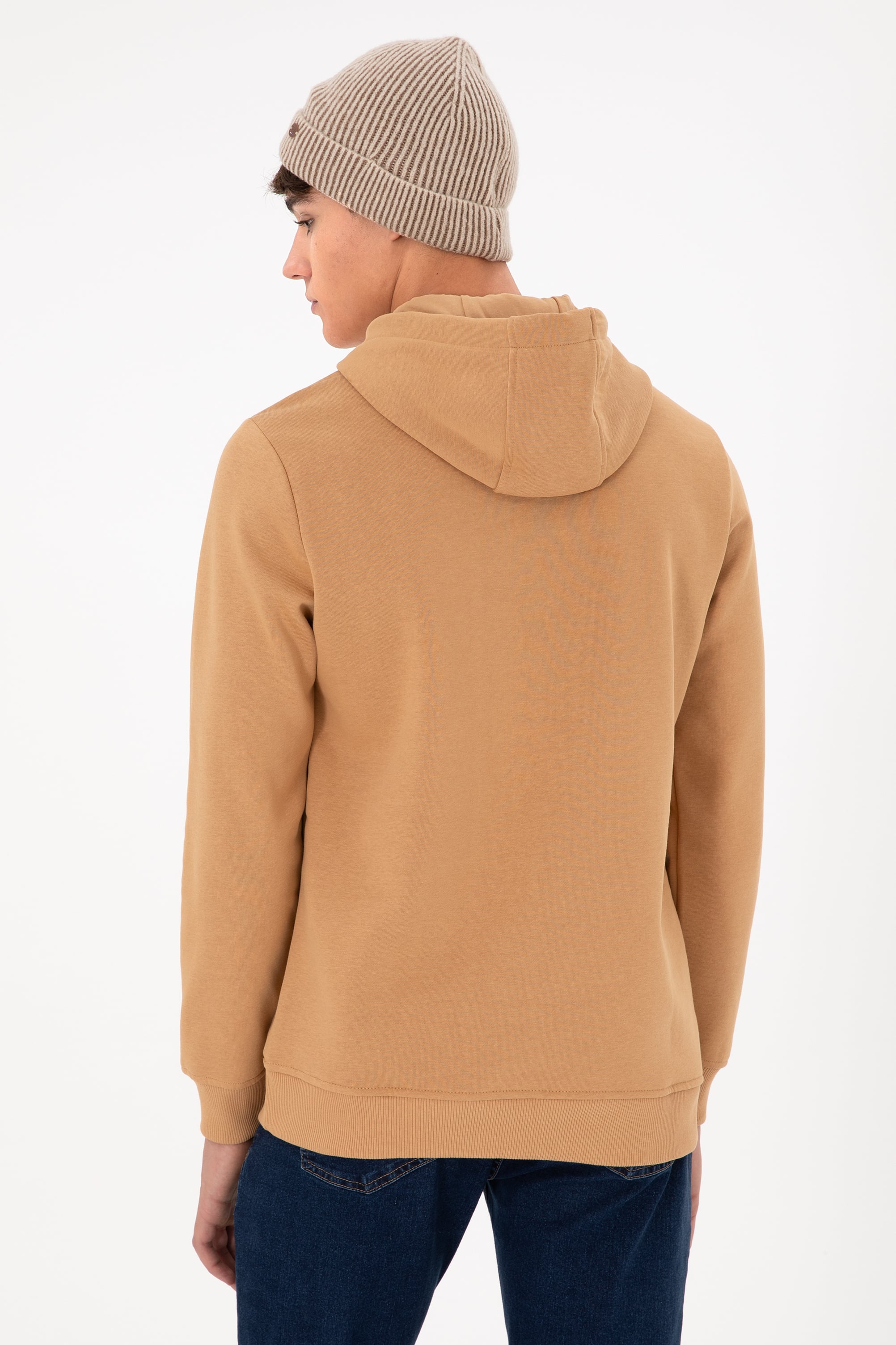 Erkek Kapüşonlu Camel Basic Şardonlu Sweatshirt