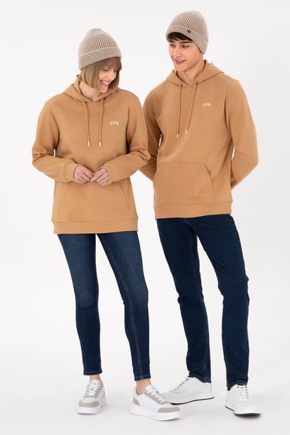 Erkek Kapüşonlu Camel Basic Şardonlu Sweatshirt
