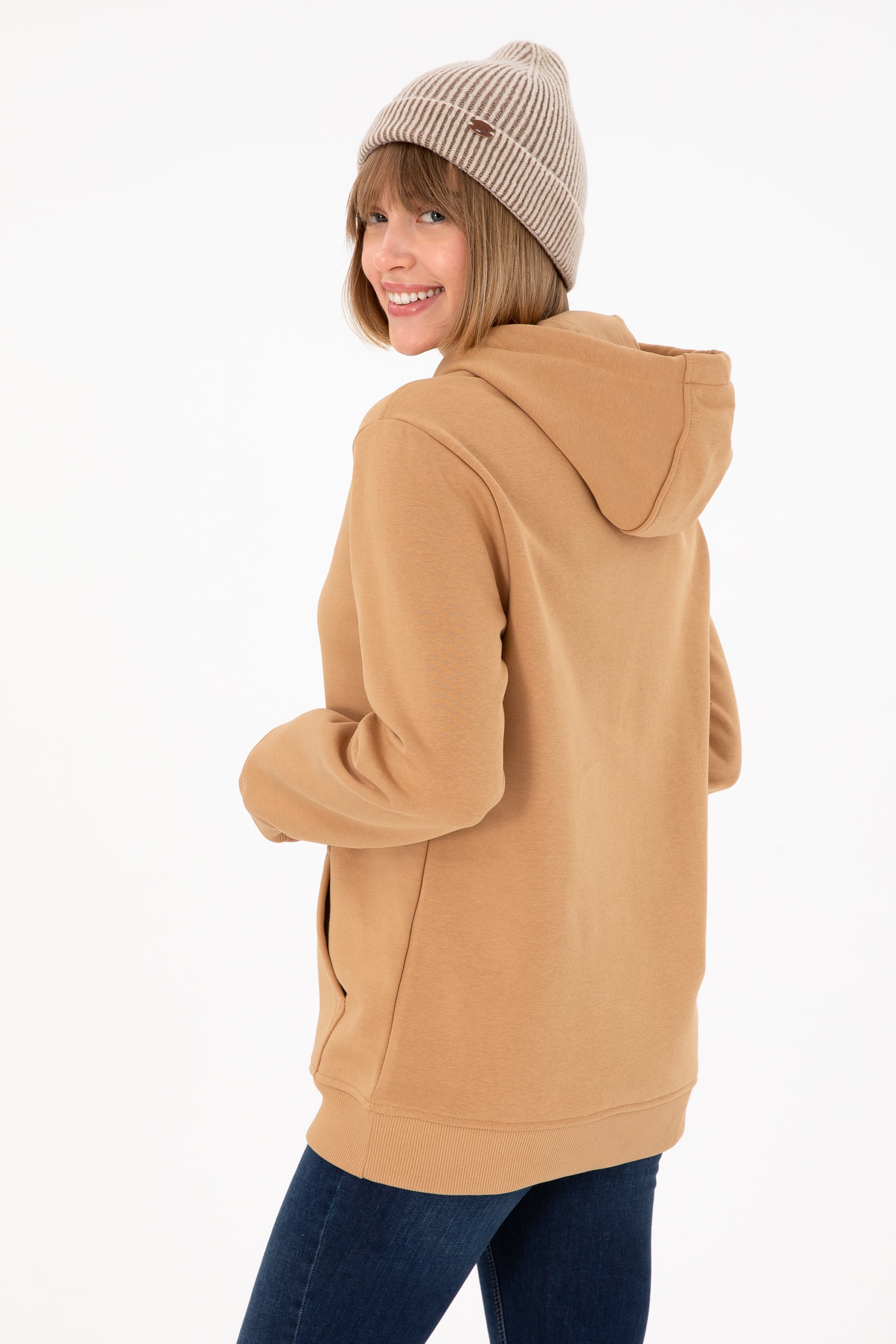 Erkek Kapüşonlu Camel Basic Şardonlu Sweatshirt