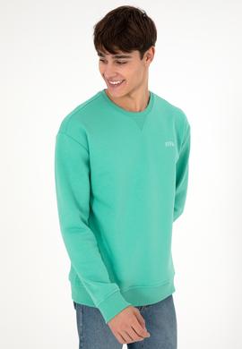 Erkek Bisiklet Yaka Mint Basic Şardonlu Sweatshirt - 50295148203