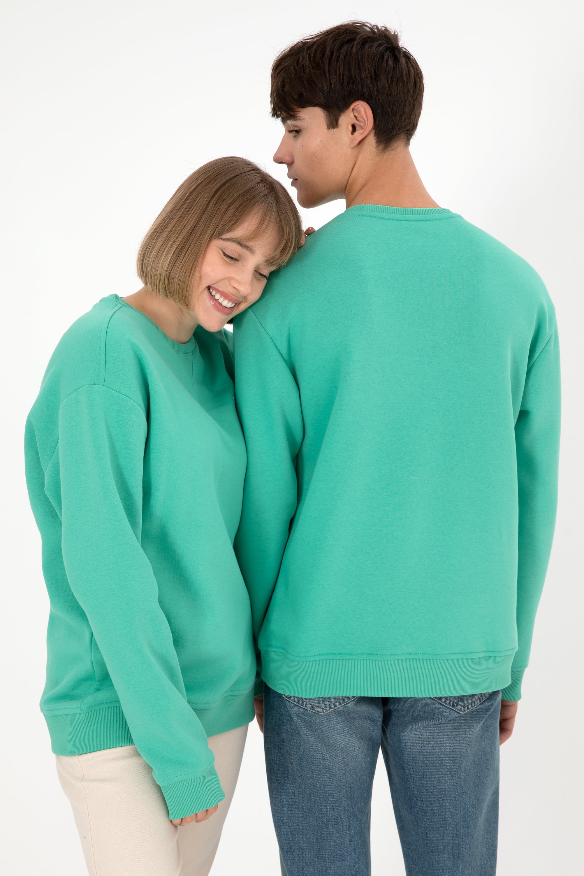 Erkek Bisiklet Yaka Mint Basic Şardonlu Sweatshirt