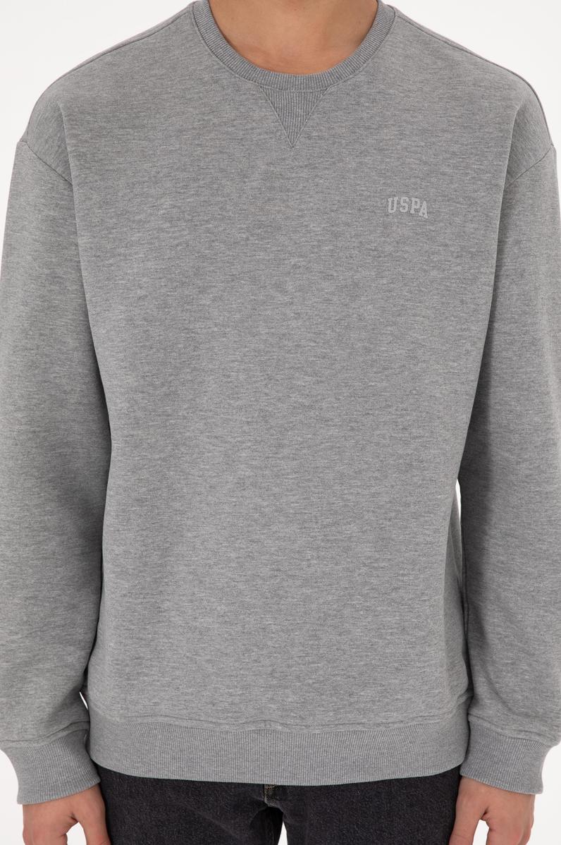 Erkek Bisiklet Yaka Gri Melanj Basic Şardonlu Sweatshirt