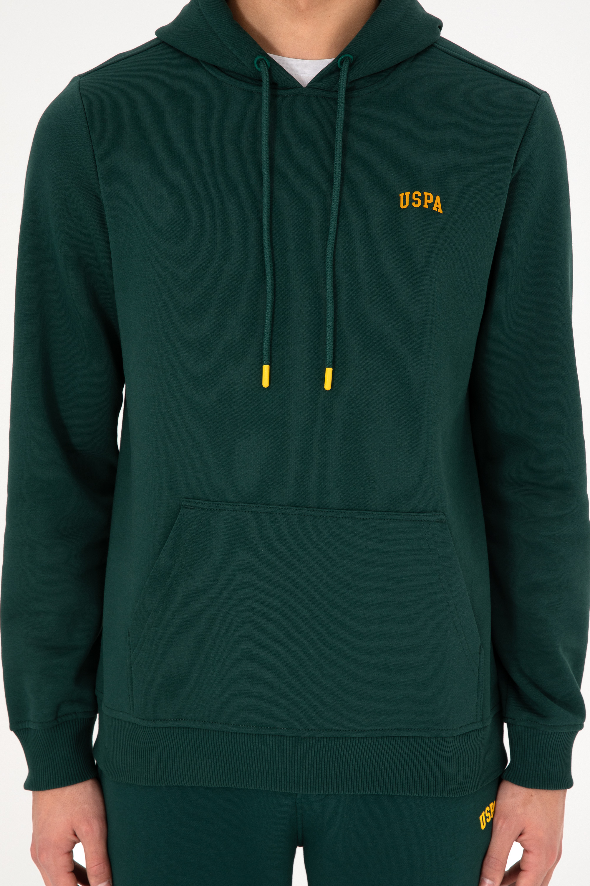 Erkek Kapüşonlu Koyu Yeşil Basic Şardonlu Sweatshirt - Image 7