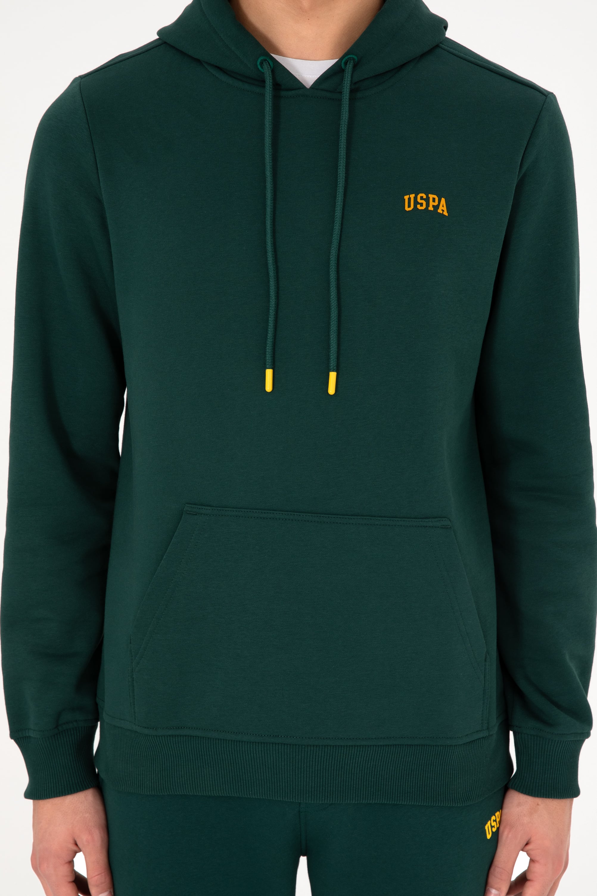 Erkek Kapüşonlu Koyu Yeşil Basic Şardonlu Sweatshirt