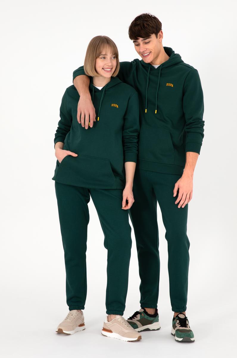 Erkek Kapüşonlu Koyu Yeşil Basic Şardonlu Sweatshirt