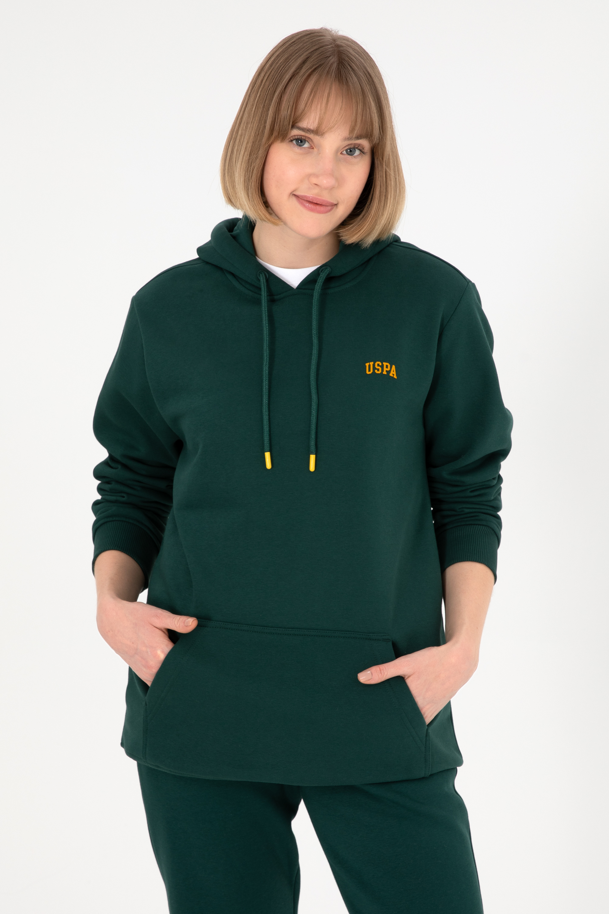 Erkek Kapüşonlu Koyu Yeşil Basic Şardonlu Sweatshirt - Image 2