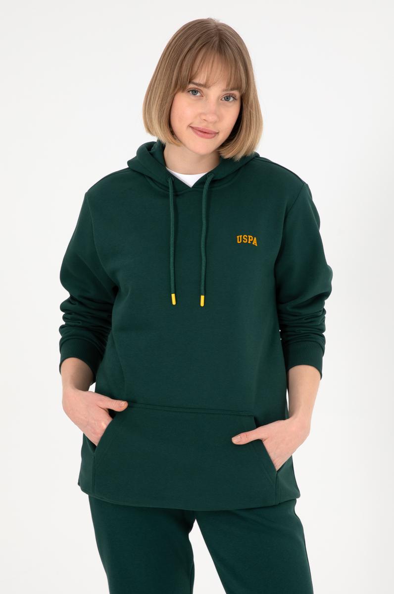 Erkek Kapüşonlu Koyu Yeşil Basic Şardonlu Sweatshirt