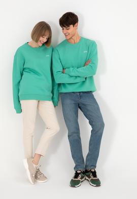 Erkek Bisiklet Yaka Mint Basic Şardonlu Sweatshirt - 50295148203