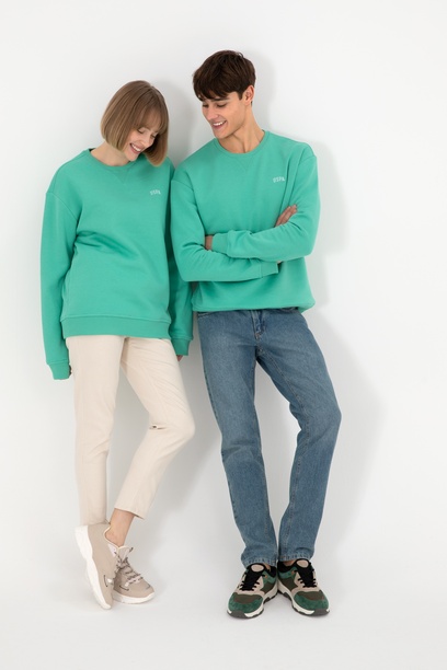 Erkek Bisiklet Yaka Mint Basic Şardonlu Sweatshirt