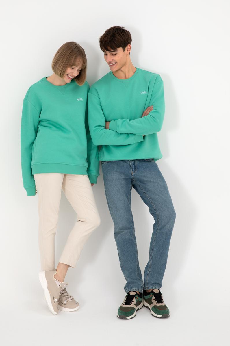 Erkek Bisiklet Yaka Mint Basic Şardonlu Sweatshirt