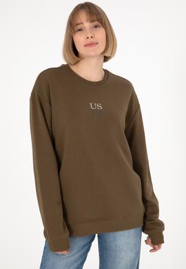 Erkek Comfort Fit Bisiklet Yaka Haki Basic Sweatshirt - 50293420049