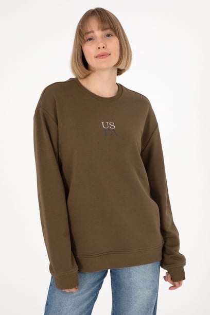 Erkek Comfort Fit Bisiklet Yaka Haki Basic Sweatshirt