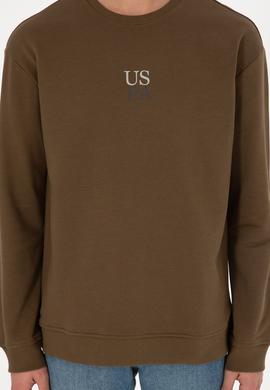 Erkek Comfort Fit Bisiklet Yaka Haki Basic Sweatshirt - 50293420049