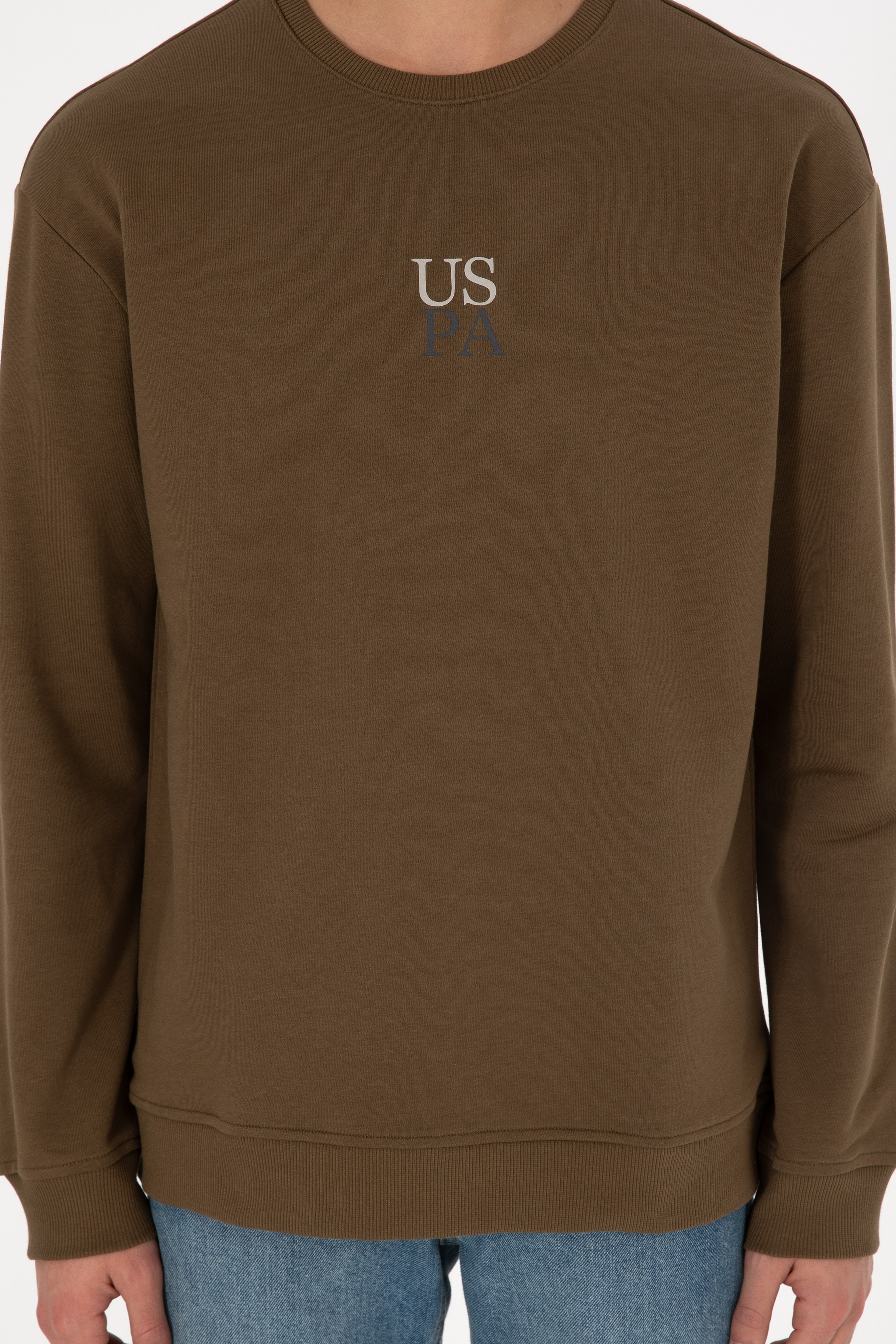 Erkek Comfort Fit Bisiklet Yaka Haki Basic Sweatshirt - Image 7