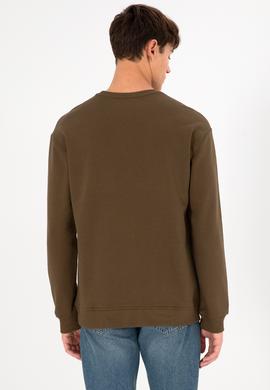 Erkek Comfort Fit Bisiklet Yaka Haki Basic Sweatshirt - 50293420049