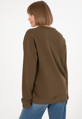 Erkek Comfort Fit Bisiklet Yaka Haki Basic Sweatshirt - 50293420049