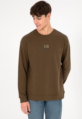 Erkek Comfort Fit Bisiklet Yaka Haki Basic Sweatshirt - 50293420049