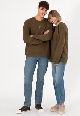 Erkek Comfort Fit Bisiklet Yaka Haki Basic Sweatshirt - 50293420049