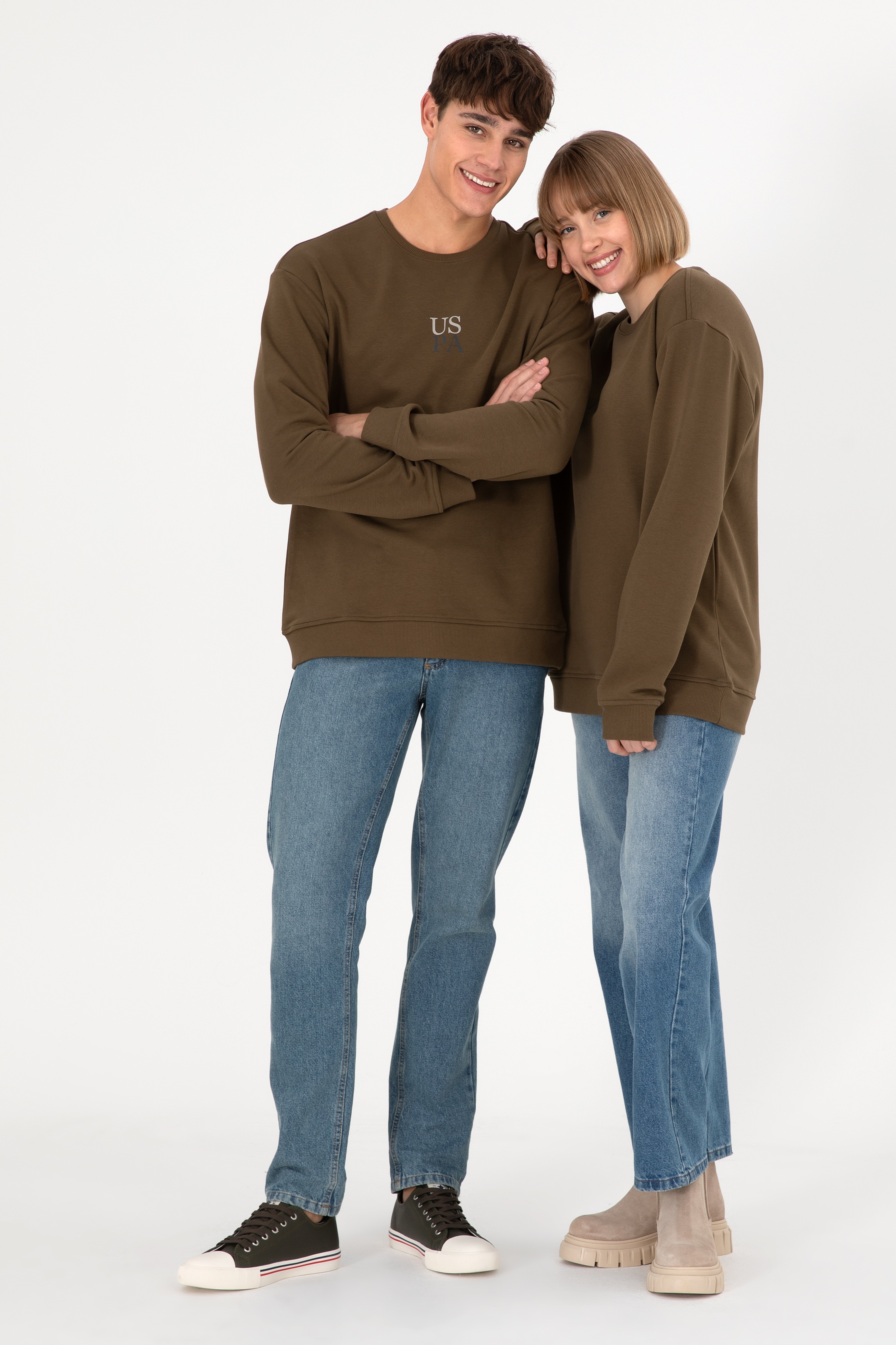Erkek Comfort Fit Bisiklet Yaka Haki Basic Sweatshirt - Image 2