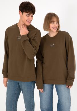 Erkek Comfort Fit Bisiklet Yaka Haki Basic Sweatshirt - 50293420049