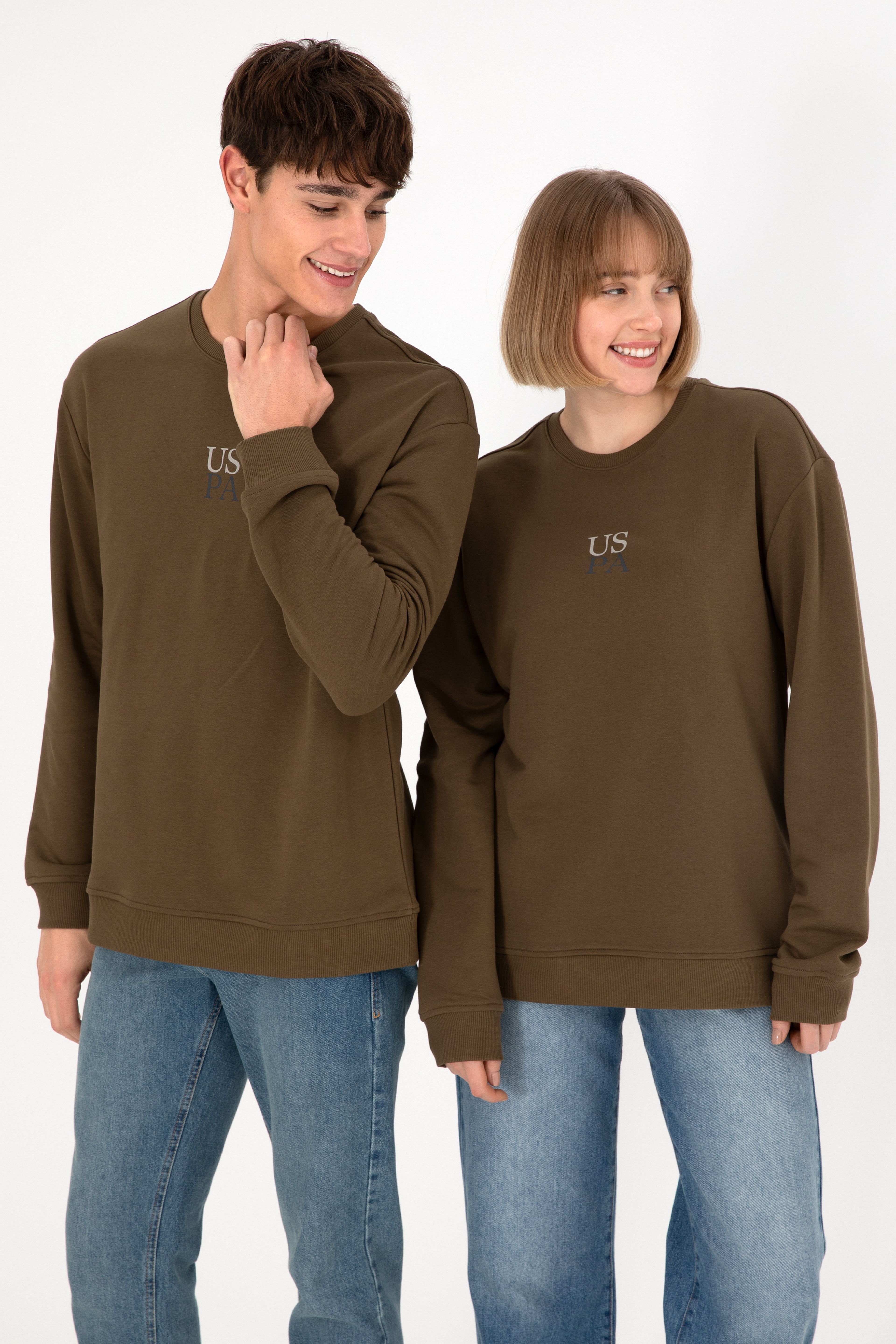Erkek Comfort Fit Bisiklet Yaka Haki Basic Sweatshirt