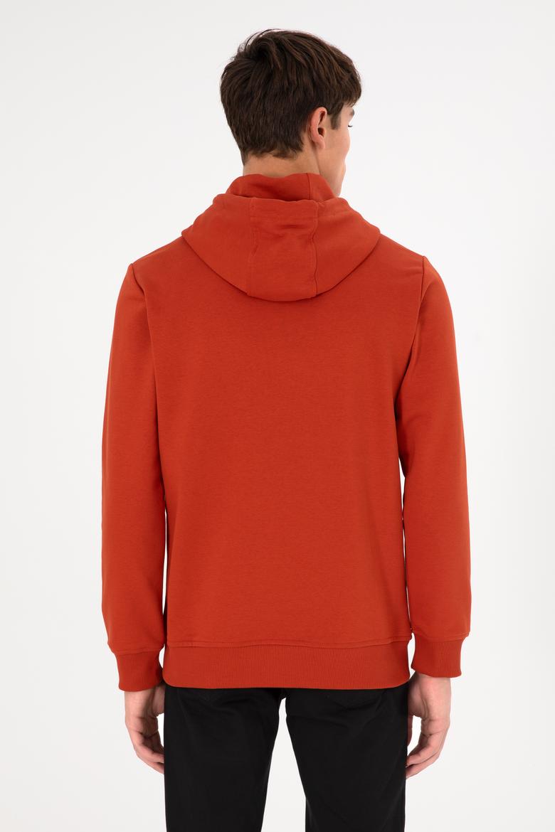 Erkek Regular Fit Kapüşonlu Kiremit Basic Sweatshirt - 50295175026