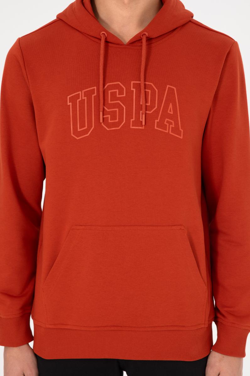 Erkek Regular Fit Kapüşonlu Kiremit Basic Sweatshirt