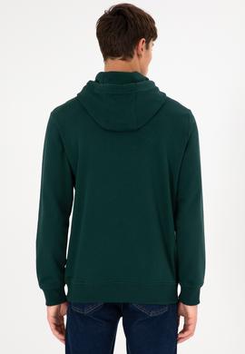 Erkek Regular Fit Kapüşonlu Koyu Yeşil Basic Sweatshirt - 50295175079