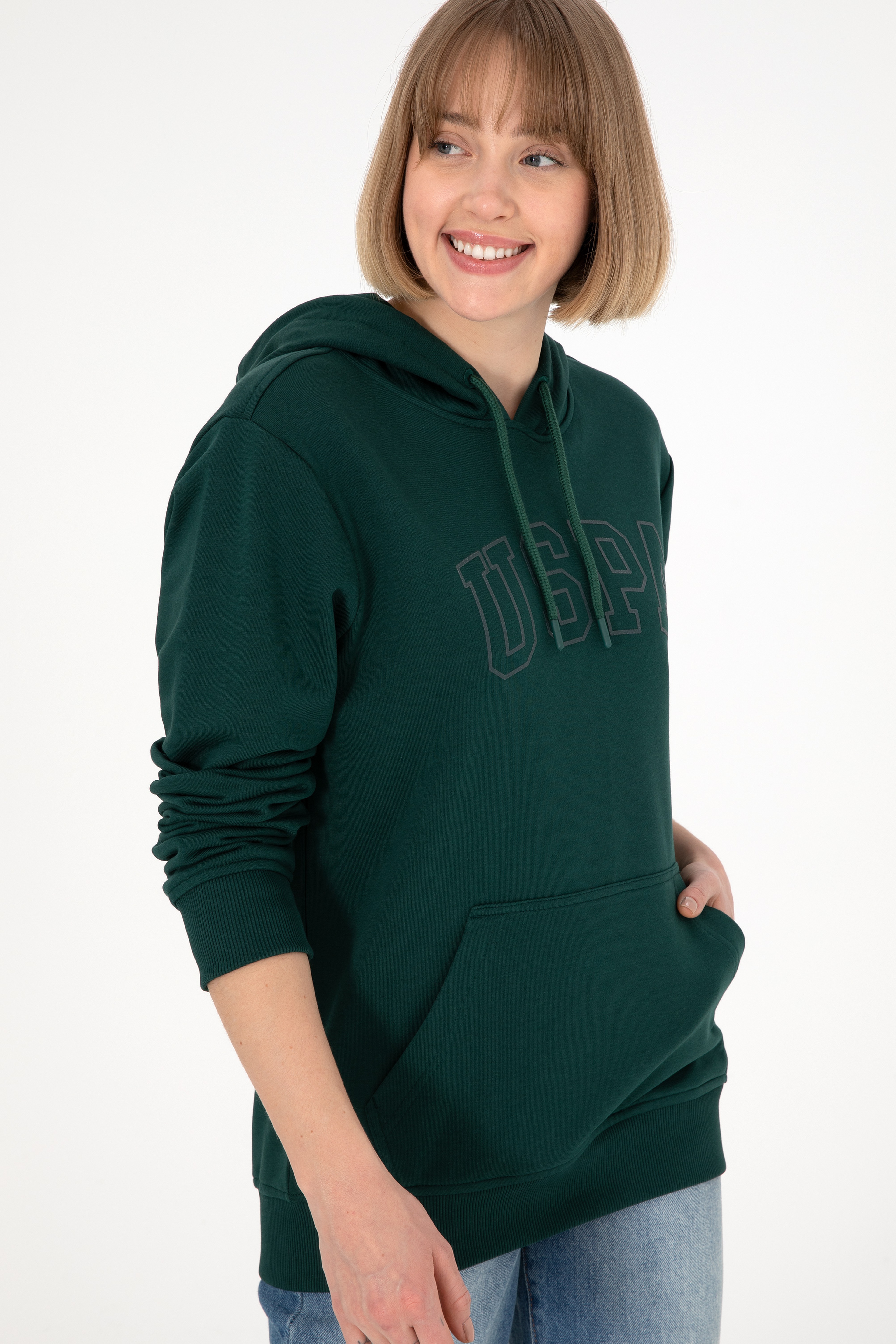 Erkek Regular Fit Kapüşonlu Koyu Yeşil Basic Sweatshirt - Image 3