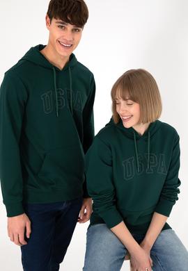 Erkek Regular Fit Kapüşonlu Koyu Yeşil Basic Sweatshirt - 50295175079