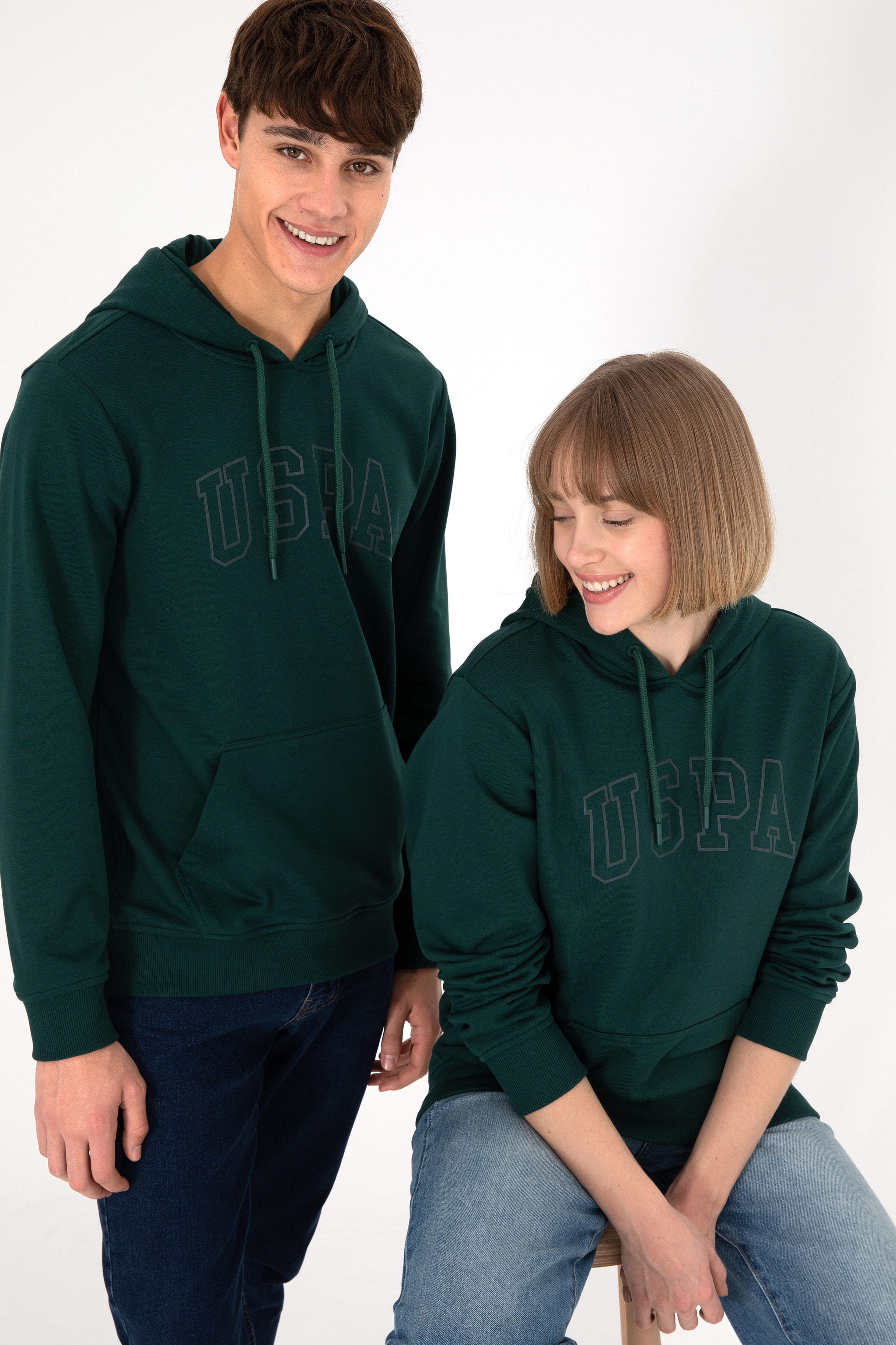 Erkek Regular Fit Kapüşonlu Koyu Yeşil Basic Sweatshirt