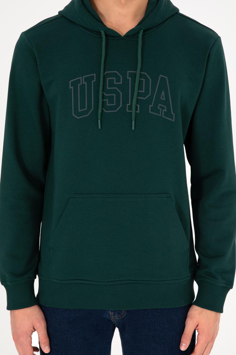 Erkek Regular Fit Kapüşonlu Koyu Yeşil Basic Sweatshirt - 50295175079