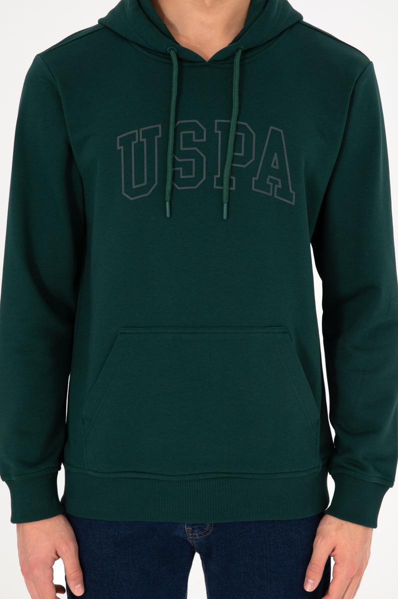 Erkek Regular Fit Kapüşonlu Koyu Yeşil Basic Sweatshirt