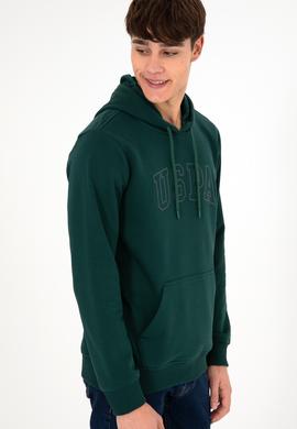 Erkek Regular Fit Kapüşonlu Koyu Yeşil Basic Sweatshirt - 50295175079