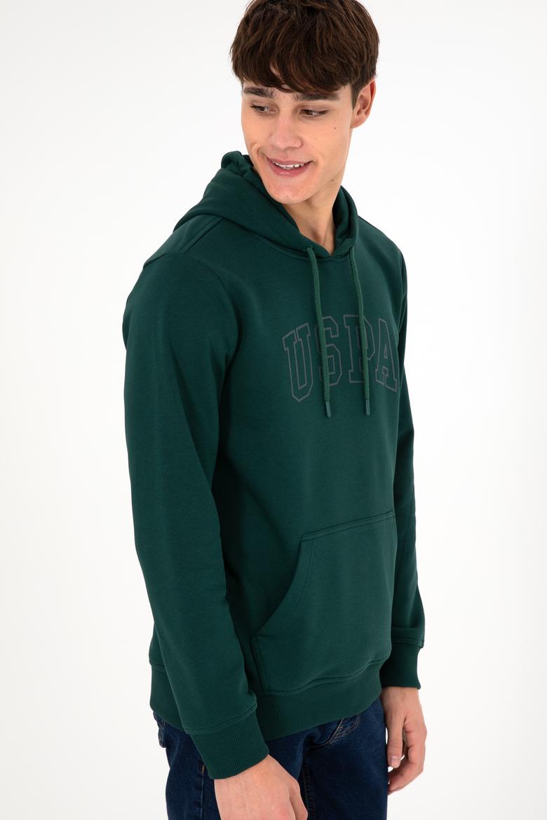 Erkek Regular Fit Kapüşonlu Koyu Yeşil Basic Sweatshirt - 50295175079