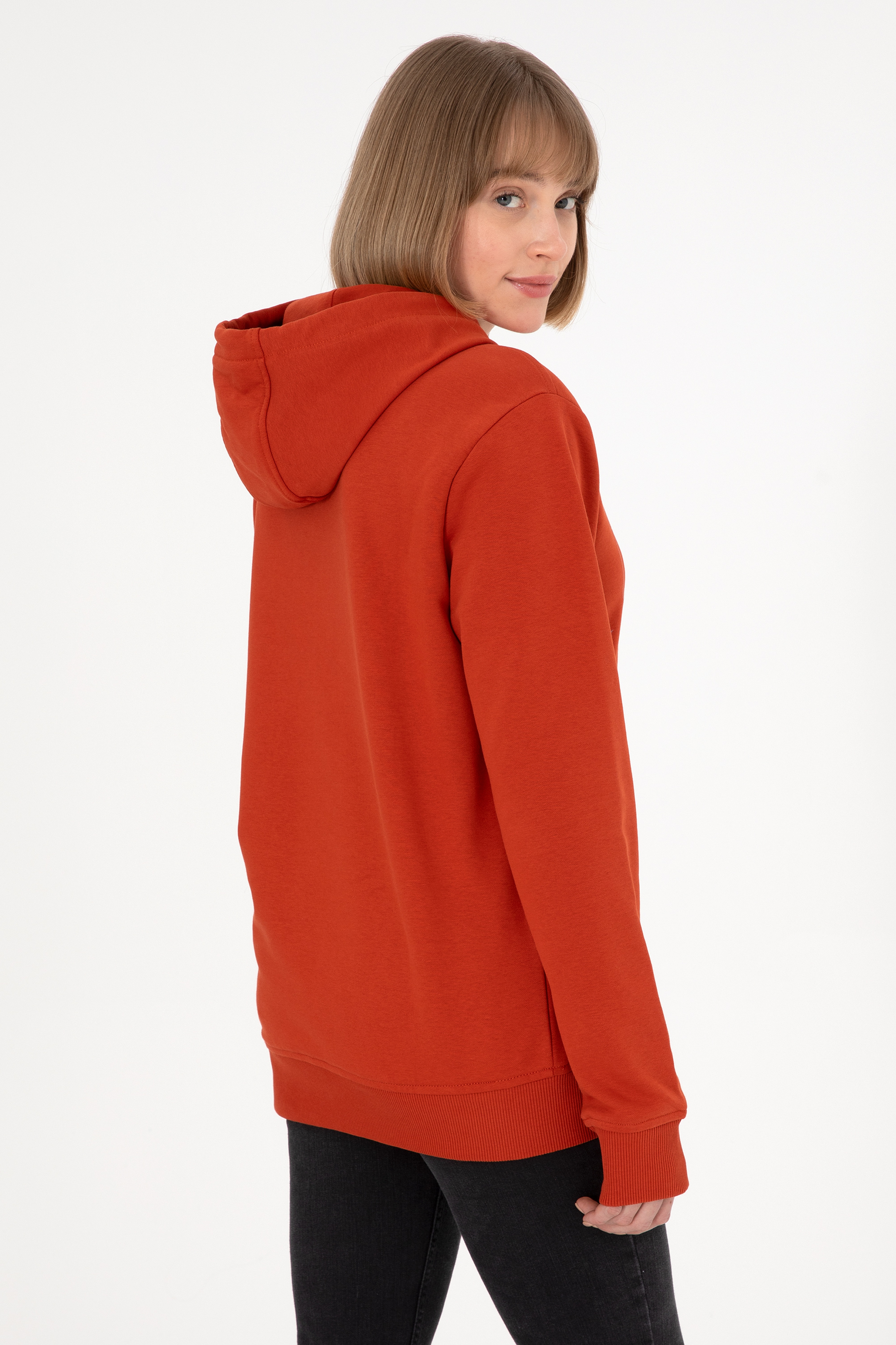 Erkek Regular Fit Kapüşonlu Kiremit Basic Sweatshirt - Image 4