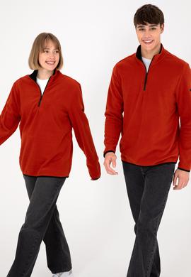 Erkek Yarım Fermuarlı Kiremit Basic Polar Sweatshirt - 50298085077