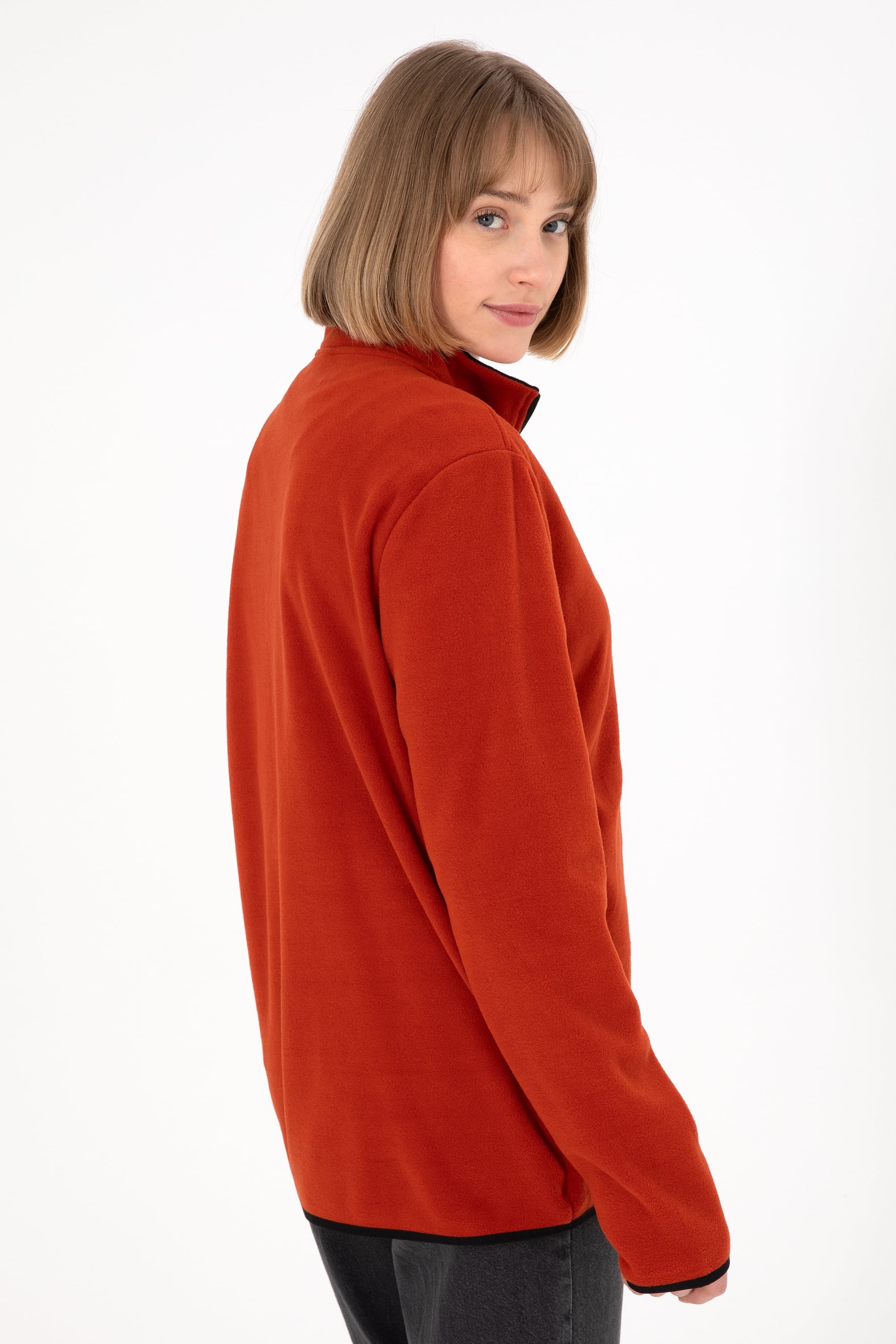 Erkek Yarım Fermuarlı Kiremit Basic Polar Sweatshirt