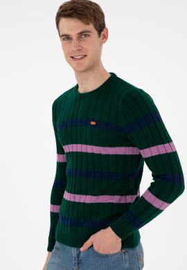 Erkek Regular Fit Bisiklet Yaka Koyu Yeşil Kazak - 50293109016