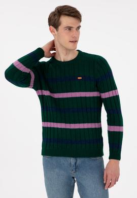 Erkek Regular Fit Bisiklet Yaka Koyu Yeşil Kazak - 50293109016