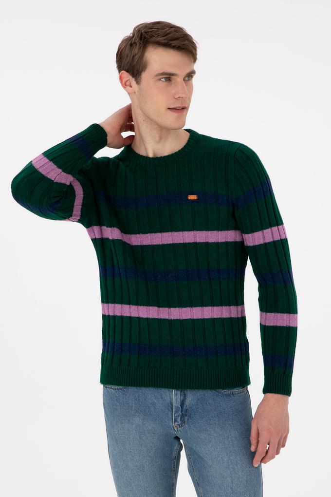 Erkek Regular Fit Bisiklet Yaka Koyu Yeşil Kazak