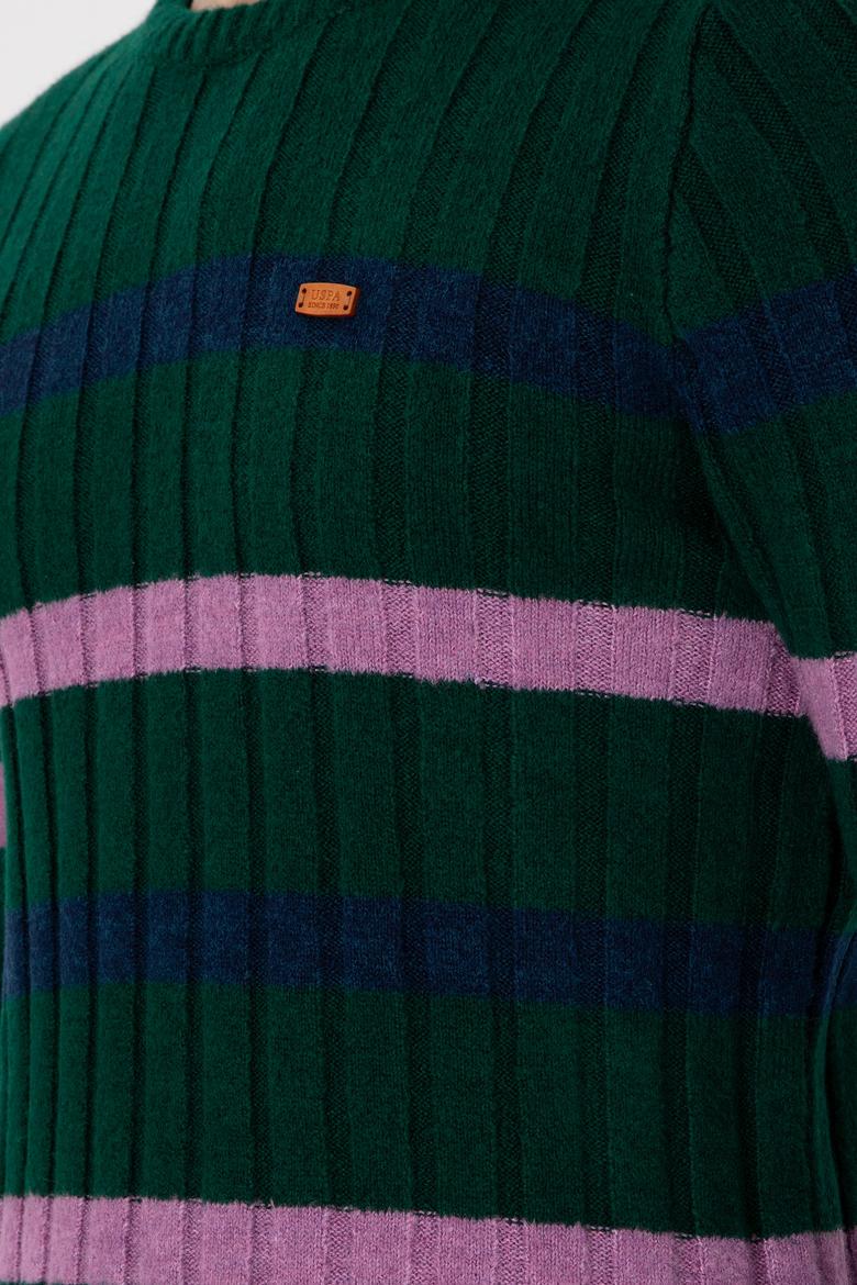 Erkek Regular Fit Bisiklet Yaka Koyu Yeşil Kazak - 50293109016