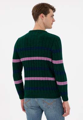 Erkek Regular Fit Bisiklet Yaka Koyu Yeşil Kazak - 50293109016