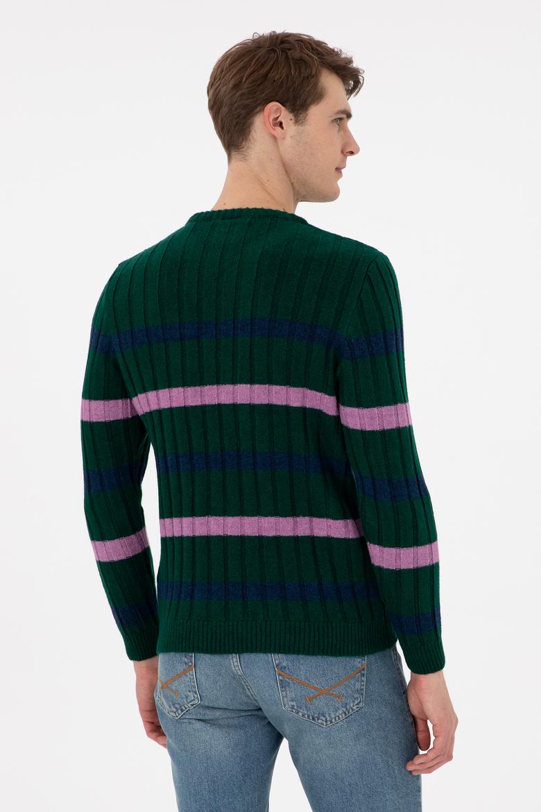 Erkek Regular Fit Bisiklet Yaka Koyu Yeşil Kazak - 50293109016