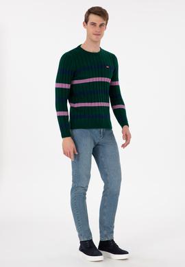 Erkek Regular Fit Bisiklet Yaka Koyu Yeşil Kazak - 50293109016