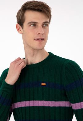 Erkek Regular Fit Bisiklet Yaka Koyu Yeşil Kazak - 50293109016