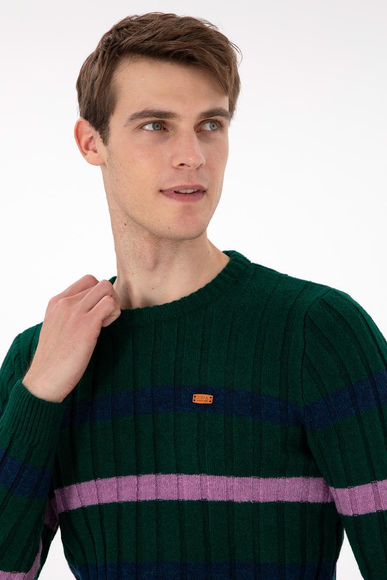 Erkek Regular Fit Bisiklet Yaka Koyu Yeşil Kazak - 50293109016