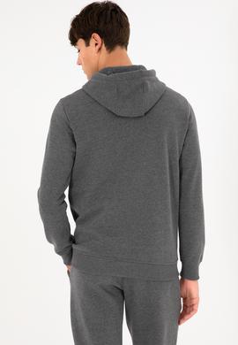 Erkek Kapüşonlu Antrasit Melanj Basic Şardonlu Sweatshirt - 50295176133