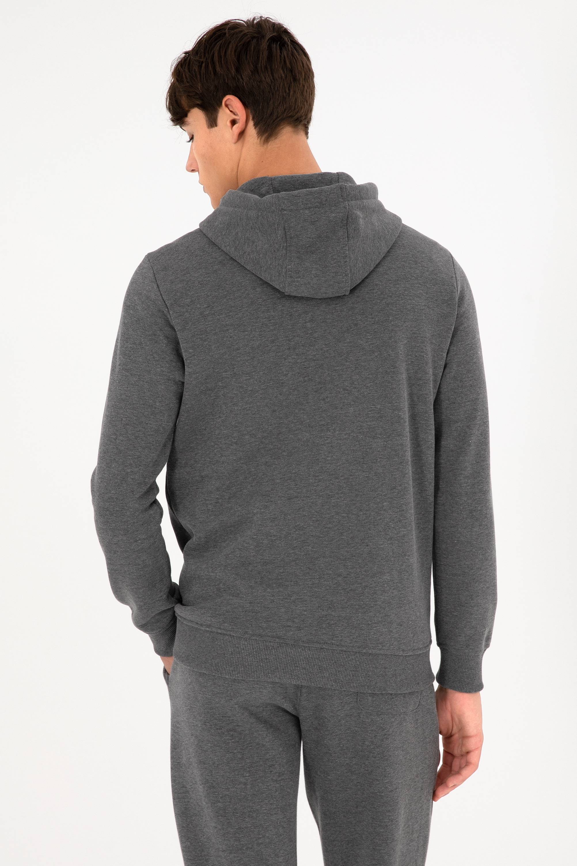Erkek Kapüşonlu Antrasit Melanj Basic Şardonlu Sweatshirt - Image 6