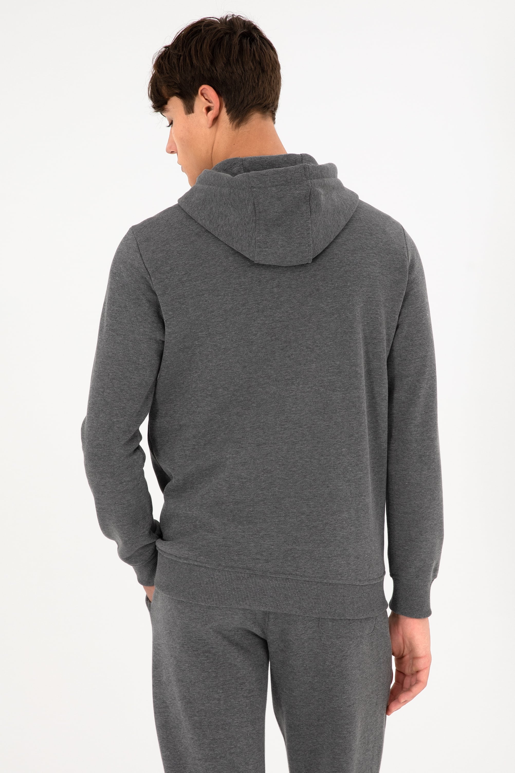 Erkek Kapüşonlu Antrasit Melanj Basic Şardonlu Sweatshirt